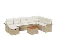 vidaXL Set di 9 divani modulari da giardino con cuscino, beige, in rattan sintetico, per esterni, zona pranzo e divano a quattro posti