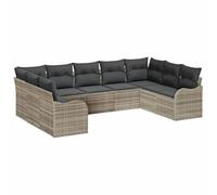 vidaXL Set Divano Giardino 9 Pezzi con Cuscini Grigio Chiaro Polyrattan, Divano Giardino 2 Posti con Ripostiglio e Cuscini Grigio Chiaro Polyrattan