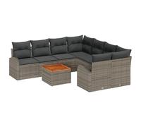 vidaXL Set di divani da giardino 9 pezzi con cuscini grigio rattan poliestere tavolino da caffè in legno resistente ai raggi UV mobili da esterno divano componibile modulare Loveseat Patio Couch 4