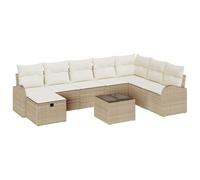 vidaXL Set Divano Giardino 9 Pezzi con Cuscini in Rattan Beige, modulare, Perfetto per 8 Persone, Resistente alle intemperie, Piedi Regolabili, mobili per terrazza, Lounge Impermeabile e dallo Stile