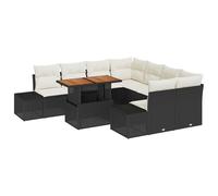 vidaXL Set Divano Giardino 9 Pezzi con Cuscini Rattan Nero Polirattan