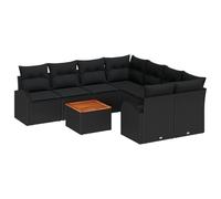 vidaXL Set Divano Giardino 9 Pezzi Cuscini Nero Polyrattan Acacia
