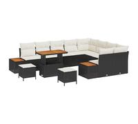 vidaXL Set di 12 divani da giardino con cuscino in rattan sintetico e legno di acacia, set da 3 pezzi da giardino con cuscino nero in polyrattan e legno di acacia