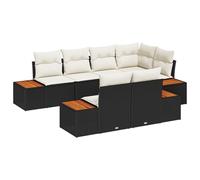 vidaXL Set Divano Giardino Modular a 7 Pezzi | Rattan Polyrattan Nero e Bianco con Cuscini per Uso Esterno Piedini Regolabili Intrecciato a Mano Resistente alle Intemperie Seduta Spaziosa Fino a 6 S
