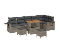 vidaXL Set Divano Grande Modulari di con Cuscini Grigio Polyrattan Acacia Resistente alle Intemperie per Esterni per 6 Persone Design Intrecciato a Mano Seduta Stile Patios Confortevole