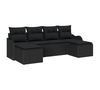vidaXL Set di divani da Giardino 6 Pezzi con Cuscini in Rattan Nero, Divano da Giardino 2 posti con Cuscini in Rattan Nero