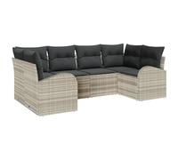 Set di divani da Giardino 6 Pezzi con Cuscini Grigio Chiaro Polyrattan, Divano da Giardino 2 posti con Spazio di stoccaggio e Cuscini Grigio Chiaro Polyrattan