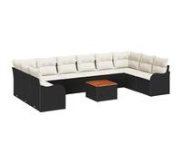 vidaXL Set Divano Modulare da Esterno da 11 Pezzi con Cuscini Nero Polyrattan e Rifiniture Crema per Seduta da Giardino Divano Sezionale Mobili da Esterno per 4 Persone Lounge