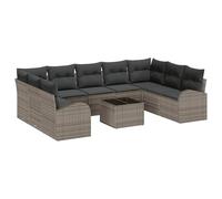 vidaXL Set modulare di divani da giardino in 9 pezzi, con cuscini in rattan grigio poliestere sedute comode rettangolari e tavolo per patio mobili eleganti mobilità estiva sezionale resistente alle