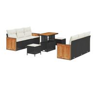 vidaXL Set Divano Modulari da Giardino 9 Pezzi Cushioned Nero Polyrattan Panna Tavolo Regolabile Resistente alle Intemperie Seduta Confortevole per Patio Balcone Mobili da Esterno