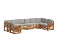 vidaXL Set divano sezionale 10 pcs Grigio Naturale e Chiaro, Divano Sezionale per Giardino, Lounge Resistente, Set da Patio per Relax all'Aperto