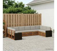 vidaXL Set divano sezionale 10 pcs Naturale e Grigio Chiaro Poliestere, Divano Sezionale per Giardino, Lounge Resistente, Set da Patio per Relax all'Aperto