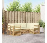 vidaXL Set divano sezionale 6 pcs Bianco e Crema Poliestere, Divano da giardino, moderno e resistente, set da patio, mobili per terrazza, comodi per rilassarsi
