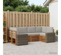 vidaXL Set divano sezionale 6 pcs Naturale e Grigio Chiaro Poliestere