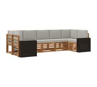 vidaXL Set divano sezionale 7 pcs Naturale e Grigio Chiaro Poliestere, Divano moderno in legno di acacia, resistente set lounge da giardino, arredo modulare per patio e bordo piscina