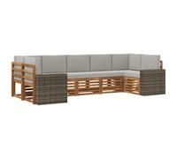 vidaXL Set divano sezionale 7 pcs Naturale e Grigio Chiaro Poliestere, Set di mobili da esterno in legno di acacia, divano moderno, posti a sedere eleganti, lounge modulare, bordo piscina
