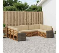 vidaXL Set divano sezionale 9 pcs Naturale e Beige Poliestere, Arredamento da Giardino, Set Lounge Moderno, Divano Durevole, Posti Sezionali per Terrazzo e Soggiorno