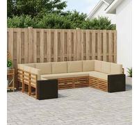 vidaXL Set divano sezionale 9 pcs Naturale e Beige Poliestere, Arredamento da Giardino, Set Lounge Moderno, Divano Durevole, Posti Sezionali per Terrazzo e Soggiorno