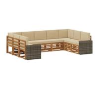 vidaXL Set divano sezionale 9 pcs Naturale e Beige Poliestere, Arredamento da Giardino, Set Lounge Moderno, Divano Durevole, Posti Sezionali per Terrazzo e Soggiorno