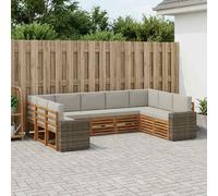 vidaXL Set divano sezionale 9 pcs Naturale e Grigio Chiaro Poliestere, Arredamento da Giardino, Set Lounge Moderno, Divano Durevole, Posti Sezionali per Terrazzo e Soggiorno