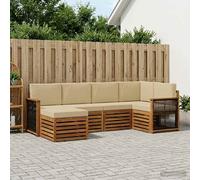vidaXL Set divano sezionale con cuscino 5 pcs Naturale, Divano da giardino, moderno, mobile sezionale resistente, seduta per patio, set comfort per terrazza