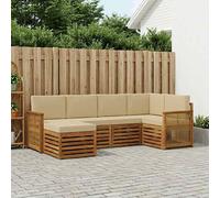 vidaXL Set divano sezionale con cuscino 5 pcs Naturale, Divano da esterno, moderno, angolare, per giardino, arredo patio, set relax in veranda