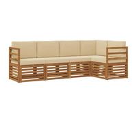 vidaXL Set divano sezionale con cuscino 5 pcs Naturale e Beige, Divano Sezionale da Giardino, Mobili Moderni per Esterni, Set Lounge Resistente per Il Patio, Posti Comodi per Relax