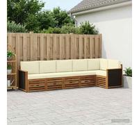 vidaXL Set divano sezionale con cuscino 5 pcs Naturale e Crema, Divano da giardino, sezione moderna, mobilio per esterni, relax in terrazza, set confortevole