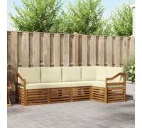 vidaXL Set divano sezionale con cuscino 5 pcs Naturale e Crema, Divano Sezionale da Giardino, Mobili Moderni per Esterni, Set Lounge Resistente per Il Patio, Posti Comodi per Relax