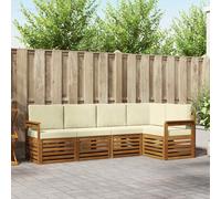 vidaXL Set divano sezionale con cuscino 5 pcs Naturale e Crema, Divano Sezionale da Giardino, Mobili Moderni per Esterni, Set Lounge Resistente per Il Patio, Posti Comodi per Relax