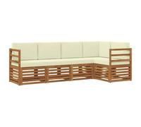vidaXL Set divano sezionale con cuscino 5 pcs Naturale e Crema, Divano Sezionale da Giardino, Mobili Moderni per Esterni, Set Lounge Resistente per Il Patio, Posti Comodi per Relax