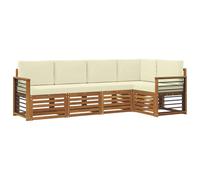 vidaXL Set divano sezionale con cuscino 5 pcs Naturale e Crema, Divano Sezionale da Giardino, Mobili Moderni per Esterni, Set Lounge Resistente per Il Patio, Posti Comodi per Relax
