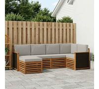 vidaXL Set divano sezionale con cuscino 5 pcs Naturale e Grigio Chiaro, Divano da esterno, moderno, angolare, per giardino, arredo patio, set relax in veranda