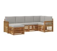 vidaXL Set divano sezionale con cuscino 5 pcs Naturale e Grigio Chiaro, Divano da esterno, moderno, angolare, per giardino, arredo patio, set relax in veranda