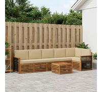 vidaXL Set divano sezionale con cuscino 6 pcs Naturale, Divano da giardino, set moderno per esterni, sofà modulari, relax a tavola, ensemble in legno per patio