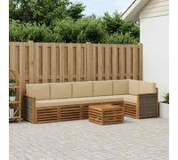vidaXL Set divano sezionale con cuscino 6 pcs Naturale, Divano da giardino, set moderno per esterni, sofà modulari, relax a tavola, ensemble in legno per patio