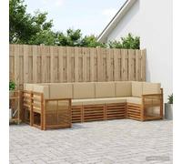 vidaXL Set divano sezionale con cuscino 6 pcs Naturale, Divano moderno in legno di acacia, resistente set lounge da giardino, arredo modulare per patio e bordo piscina
