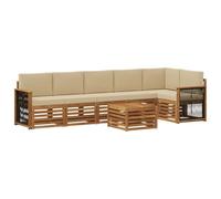 vidaXL Set divano sezionale con cuscino 6 pcs Naturale, Divano da giardino, set moderno per esterni, sofà modulari, relax a tavola, ensemble in legno per patio