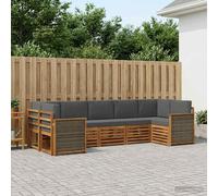vidaXL Set divano sezionale con cuscino 6 pcs Naturale e Antracite, Divano moderno in legno di acacia, resistente set lounge da giardino, arredo modulare per patio e bordo piscina
