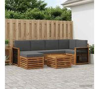 vidaXL Set divano sezionale con cuscino 6 pcs Naturale e Antracite, Divano da esterno, set di mobili moderno, comodo lounge da giardino, posti a sedere per rilassarsi in terrazza