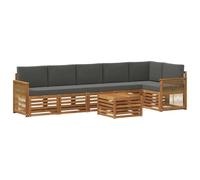 vidaXL Set divano sezionale con cuscino 6 pcs Naturale e Antracite, Divano da giardino, set moderno per esterni, sofà modulari, relax a tavola, ensemble in legno per patio