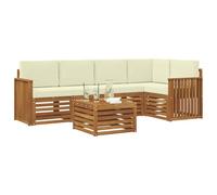 vidaXL Set divano sezionale con cuscino 6 pcs Naturale e Crema, Divano moderno da esterno, set comodo per giardino, patio e terrazza, arredo resistente e alla moda