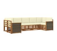 vidaXL Set divano sezionale con cuscino 6 pcs Naturale e Crema, Divano moderno in legno di acacia, resistente set lounge da giardino, arredo modulare per patio e bordo piscina