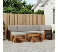 vidaXL Set divano sezionale con cuscino 6 pcs Naturale e Grigio Chiaro, Divano da esterno, set di mobili moderno, comodo lounge da giardino, posti a sedere per rilassarsi in terrazza