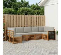 vidaXL Set divano sezionale con cuscino 6 pcs Naturale e Grigio Chiaro, Divano moderno in legno di acacia, resistente set lounge da giardino, arredo modulare per patio e bordo piscina