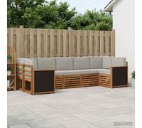 vidaXL Set divano sezionale con cuscino 6 pcs Naturale e Grigio Chiaro, Divano moderno in legno di acacia, resistente set lounge da giardino, arredo modulare per patio e bordo piscina