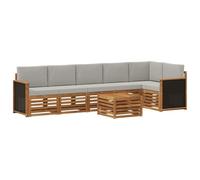 vidaXL Set divano sezionale con cuscino 6 pcs Naturale e Grigio Chiaro, Divano da giardino, set moderno per esterni, sofà modulari, relax a tavola, ensemble in legno per patio