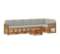 vidaXL Set divano sezionale con cuscino 6 pcs Naturale e Grigio Chiaro, Divano da giardino, set moderno per esterni, sofà modulari, relax a tavola, ensemble in legno per patio