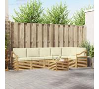 vidaXL Set divano sezionale con cuscino 7 pcs Bianco e Crema, Divano da giardino, set moderno per esterni, sofà modulari, relax a tavola, ensemble in legno per patio