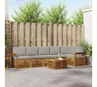 vidaXL Set divano sezionale con cuscino 7 pcs Grigio Naturale e Chiaro, Set di divani da giardino moderni, mobili da esterno in acacia, comfort e relax per il tuo patio